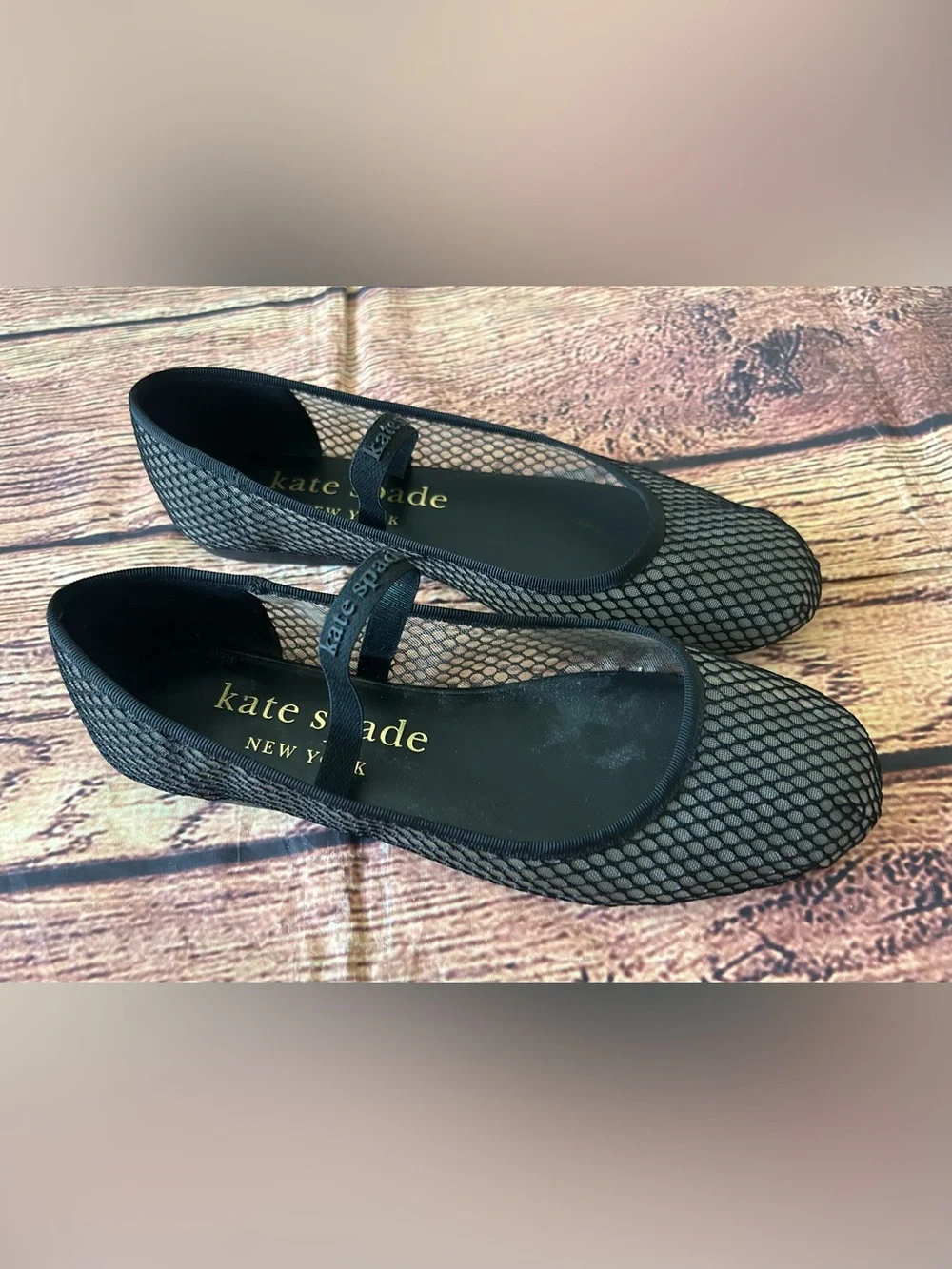 Kate Spade Riley Mesh Mary Jane Ballet Flats Black Fishnet Strap Size 8